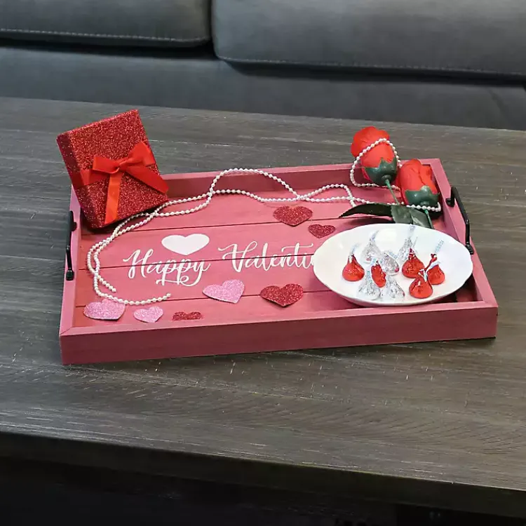Outlet Pink Happy Valentine's Day Wood Tray Valentines Day Decorations