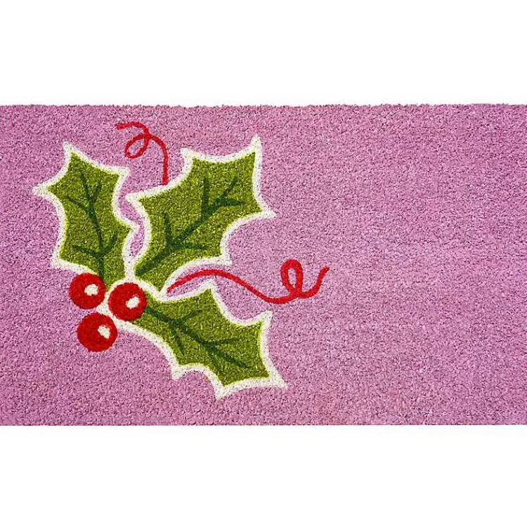 New Pink Holly Sprig Doormat Outdoor Christmas Decorations
