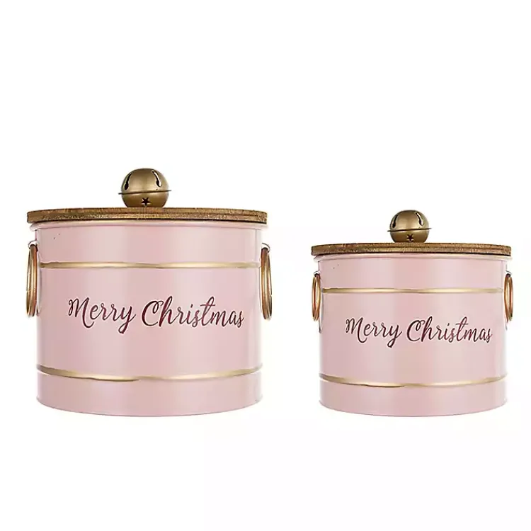 Sale Iron Merry Christmas Lidded Baskets, Set of 2 Christmas Decorations