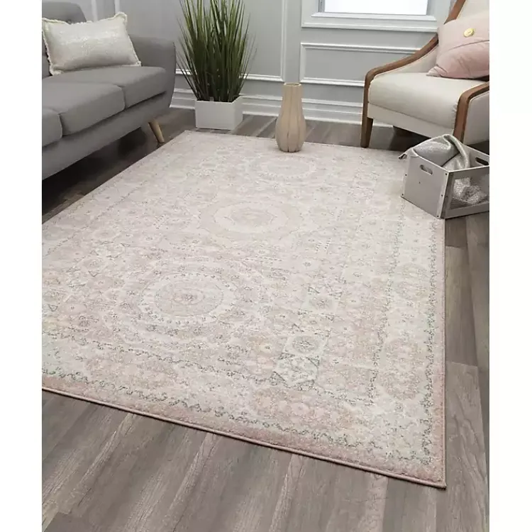 Kirklands Home Area Rugs|Pink Peony Medallion Area Rug, 5x7
