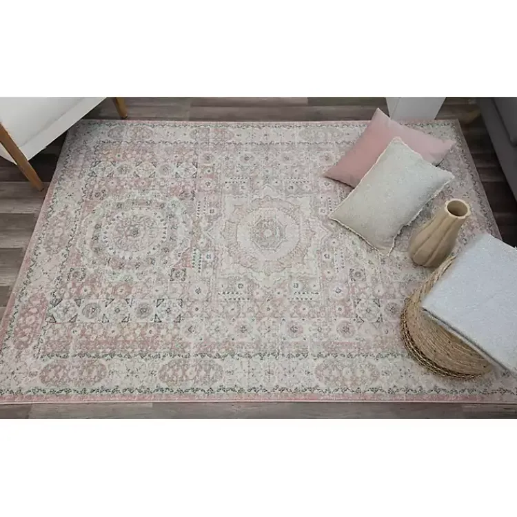 Kirklands Home Area Rugs|Pink Peony Medallion Area Rug, 5x7