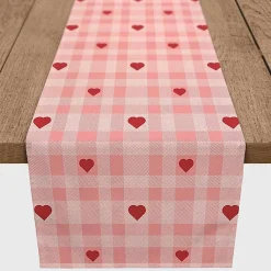 Kirklands Home Table Linens|Pink Plaid Hearts Table Runner, 90 in.