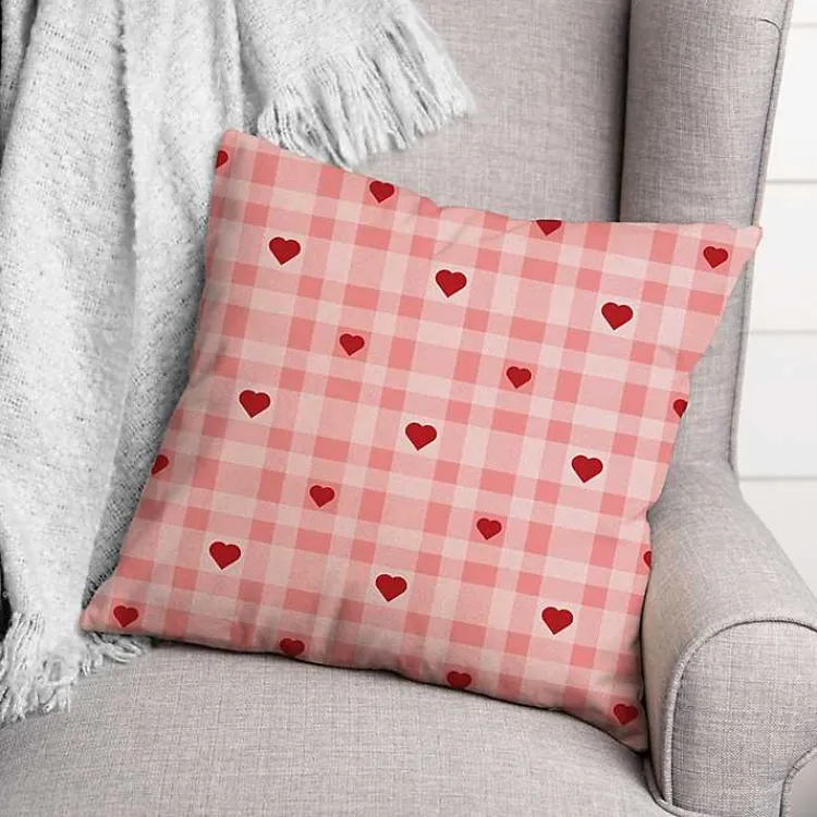 Plaid Hearts Throw Pillow Valentines Day Decorations