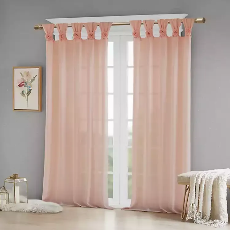 Kirklands Home Curtains & Drapes|Rosette Tab Top Curtain Panel, 63 in. Pink
