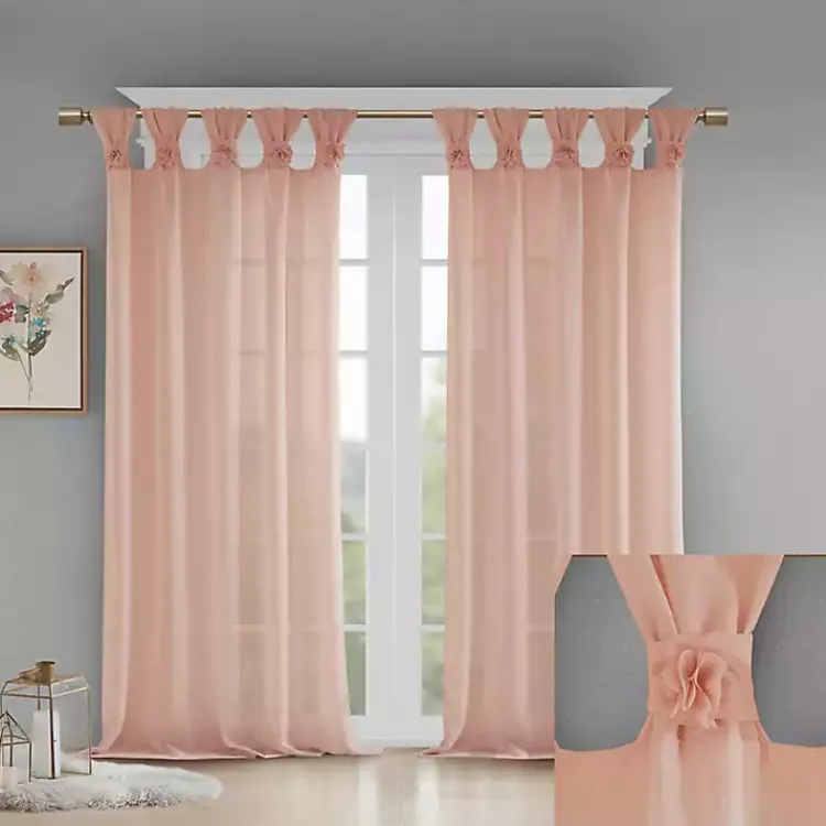 Kirklands Home Curtains & Drapes|Rosette Tab Top Curtain Panel, 63 in. Pink