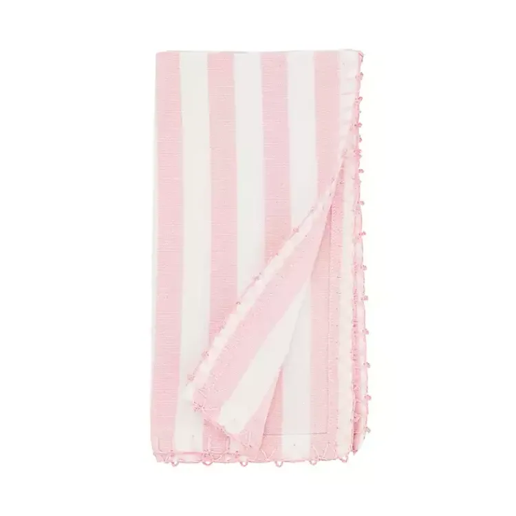 Kirklands Home Table Linens|Pink Striped Whipstich Napkins, Set of 4
