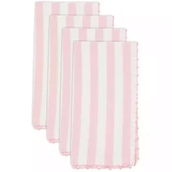 Kirklands Home Table Linens|Pink Striped Whipstich Napkins, Set of 4