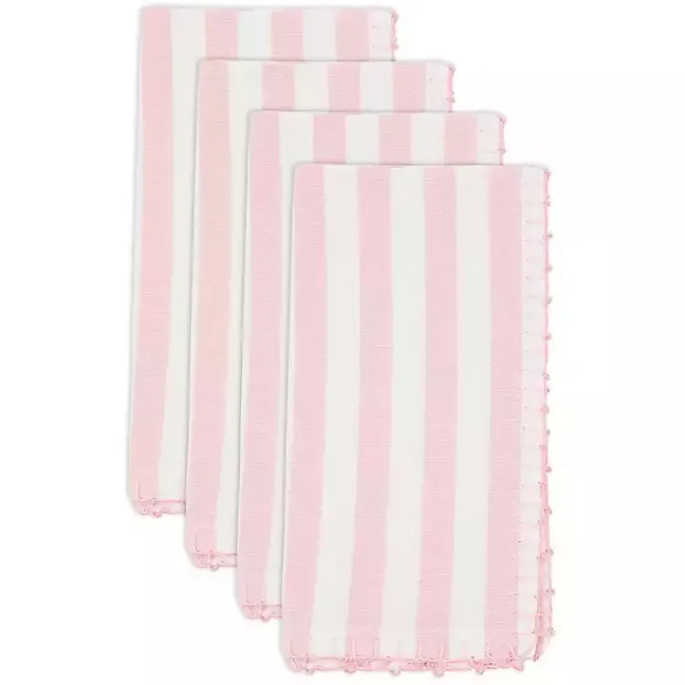 Kirklands Home Table Linens|Pink Striped Whipstich Napkins, Set of 4