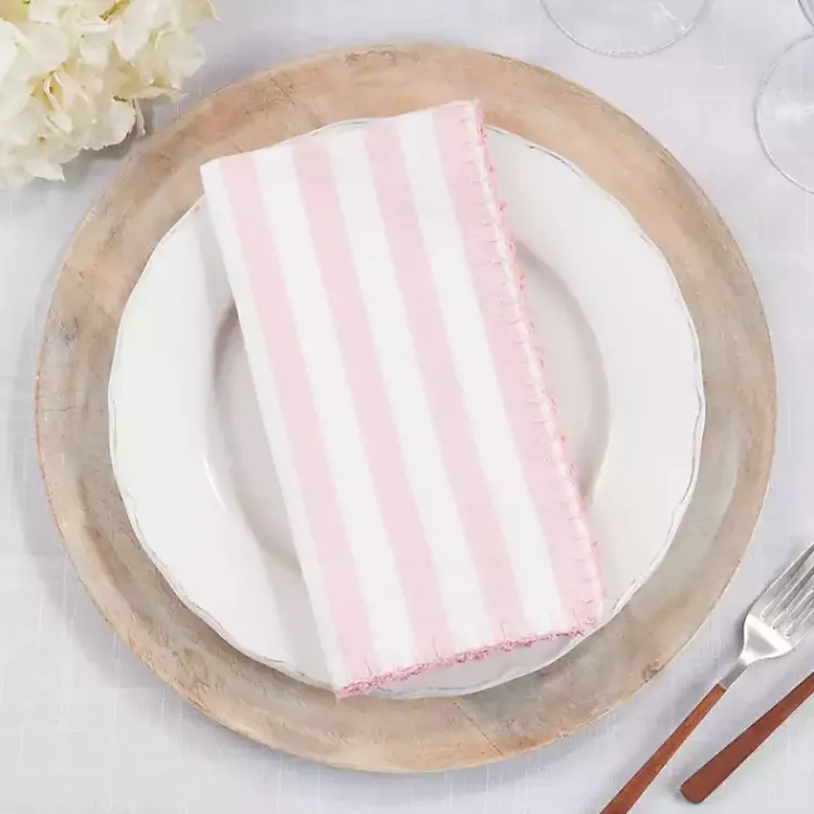 Kirklands Home Table Linens|Pink Striped Whipstich Napkins, Set of 4