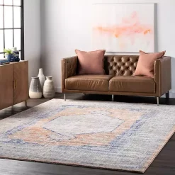 Kirklands Home Area Rugs|Pink Vintage Floral Print Area Rug, 5x7