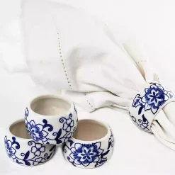 Kirklands Home Table Linens|Pip Vintage Blue Floral Napkin Rings, Set of 4