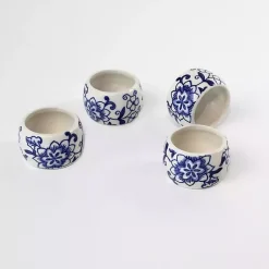 Kirklands Home Table Linens|Pip Vintage Blue Floral Napkin Rings, Set of 4