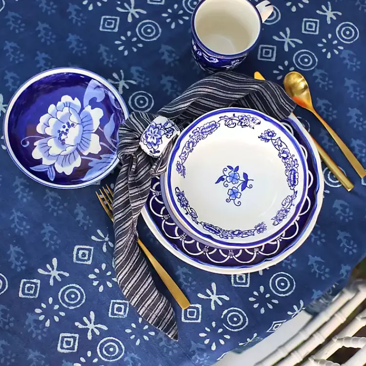 Kirklands Home Table Linens|Pip Vintage Blue Floral Napkin Rings, Set of 4