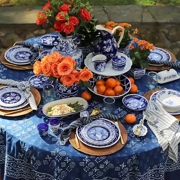 Kirklands Home Table Linens|Pip Vintage Blue Floral Napkin Rings, Set of 4