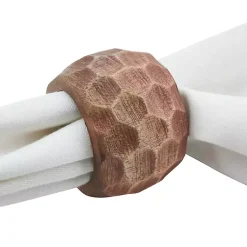 Kirklands Home Kitchen Accessories|Pitted Chunky Mango Wood 4-pc. Napkin Ring Set Brown