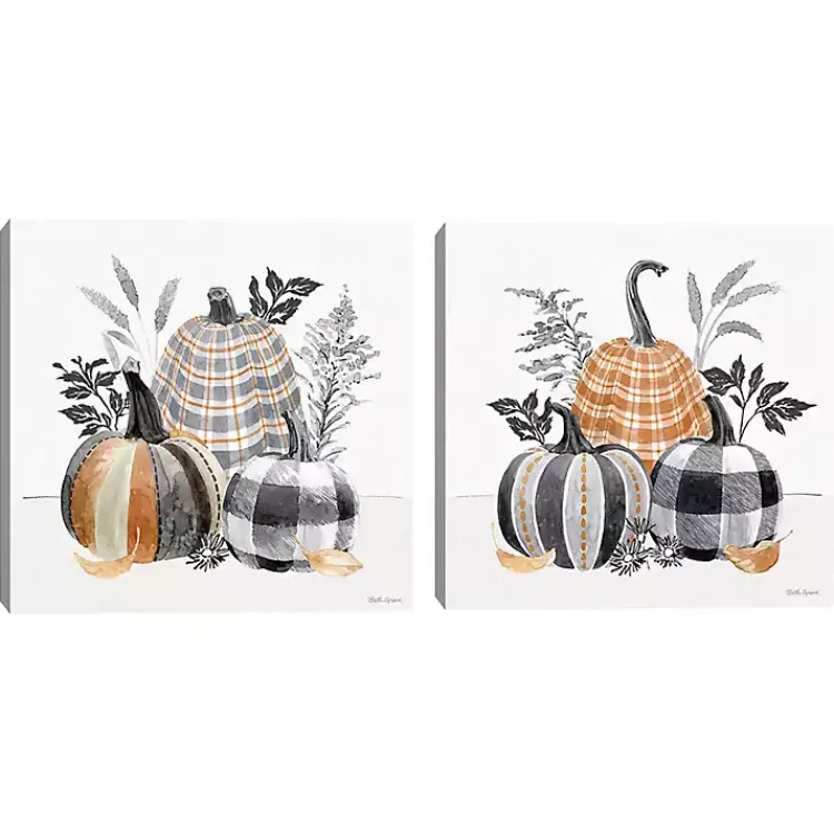Clearance Plaid Pumpkins Canvas Art Prints, Set of 2 Fall