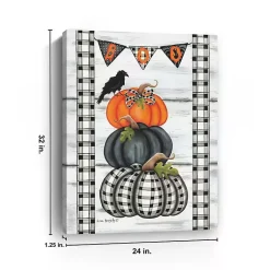Clearance Plaid Stacked Pumpkins Canvas Art Print, 24x32 Halloween
