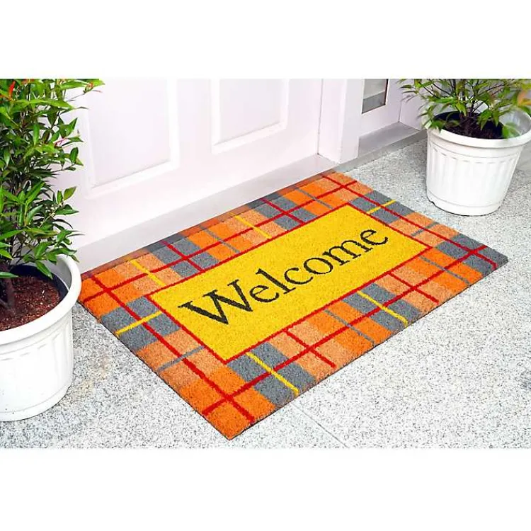 Kirklands Home Doormats|Plaid Welcome Fall Coir Doormat