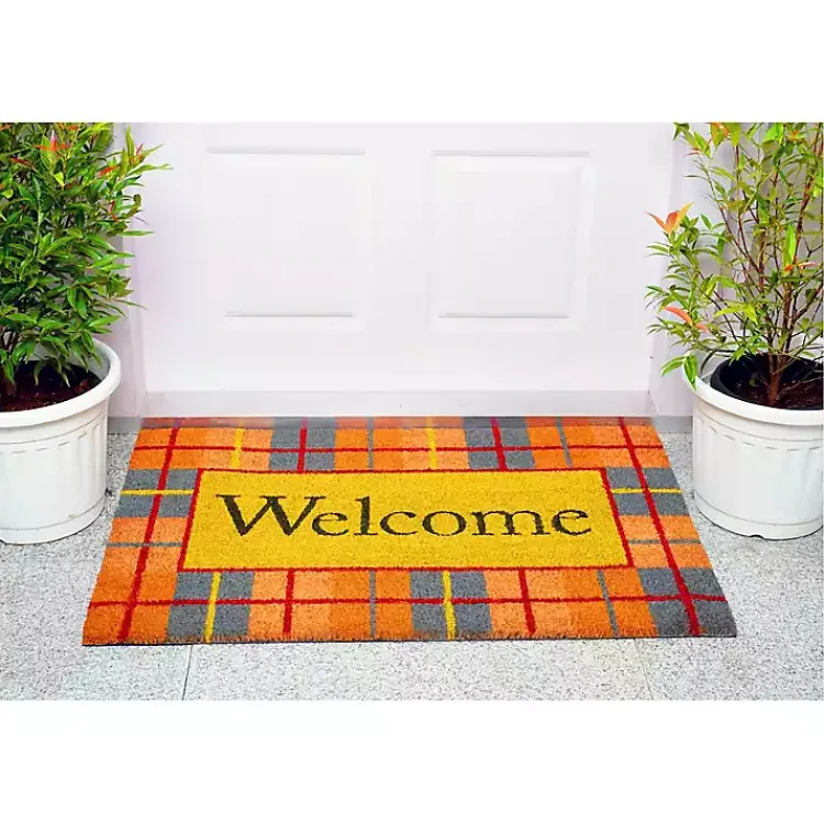 Kirklands Home Doormats|Plaid Welcome Fall Coir Doormat