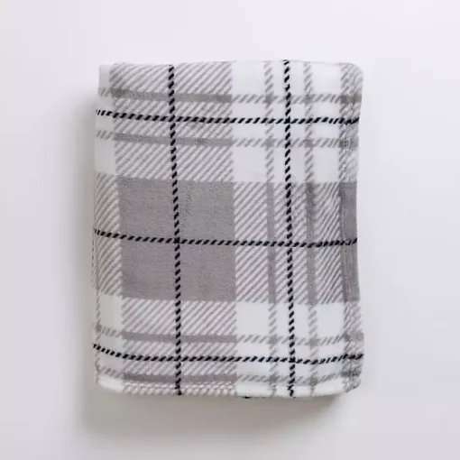 Best Plush Gray Box Plaid Throw Blankets & Throws