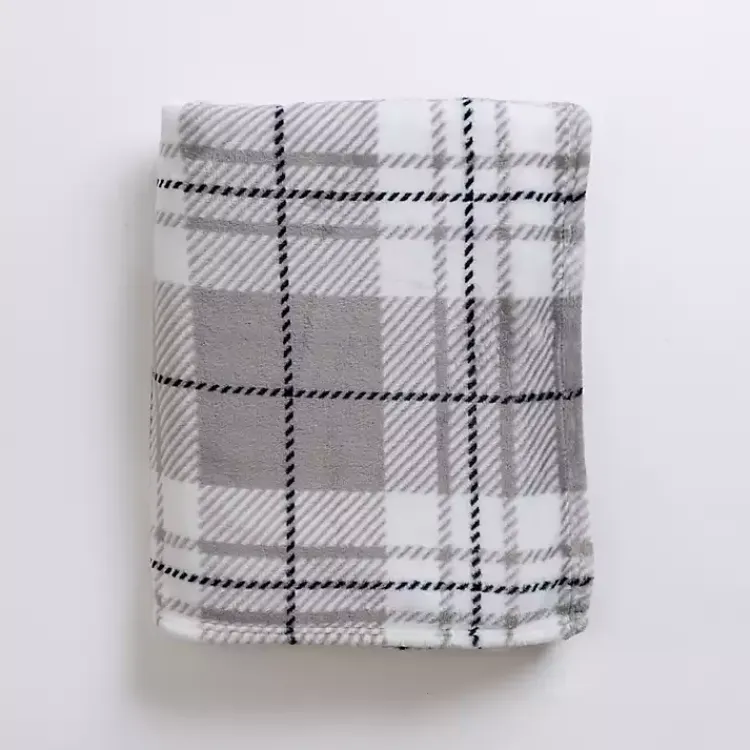Best Plush Gray Box Plaid Throw Blankets & Throws