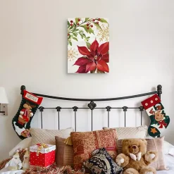 Discount Poinsettia and Holly Canvas Art Print Christmas Art & Wall Decor
