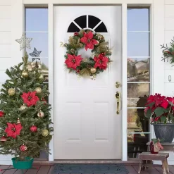 Sale Poinsettia and Ornament Wreath Christmas Wreaths