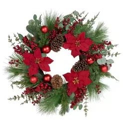 Outlet Poinsettia and Red Berry Wreath Christmas Wreaths