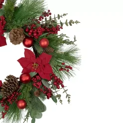 Outlet Poinsettia and Red Berry Wreath Christmas Wreaths