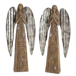 Discount Praying Galvanized Angel Figurines, Set of 2 Christmas Decorations