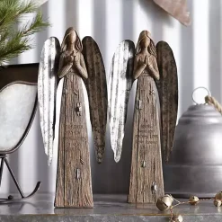 Discount Praying Galvanized Angel Figurines, Set of 2 Christmas Decorations