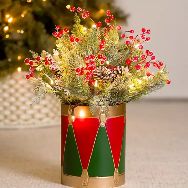 Online Pre-Lit Christmas Arrangement in Drum Vase, 21 in. Arrangements & Greenery