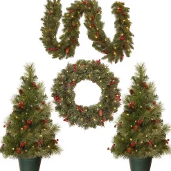 Outlet Pre-Lit Christmas Tree and Wreath 4-pc. Set Christmas Wreaths
