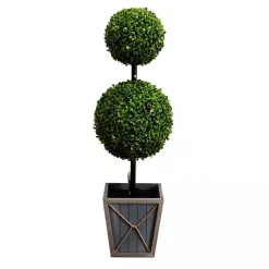 Hot Pre-Lit Double Boxwood Topiary in Planter, 3 ft. Trees & Topiaries