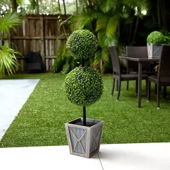 Hot Pre-Lit Double Boxwood Topiary in Planter, 3 ft. Trees & Topiaries