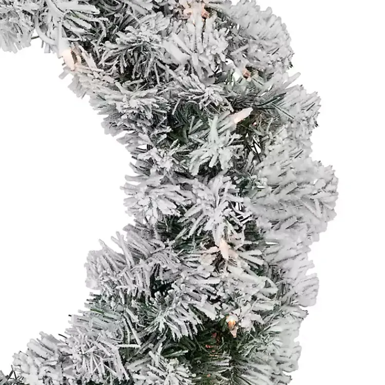 Hot Pre-Lit Flocked Madison Pine Wreath Christmas Wreaths