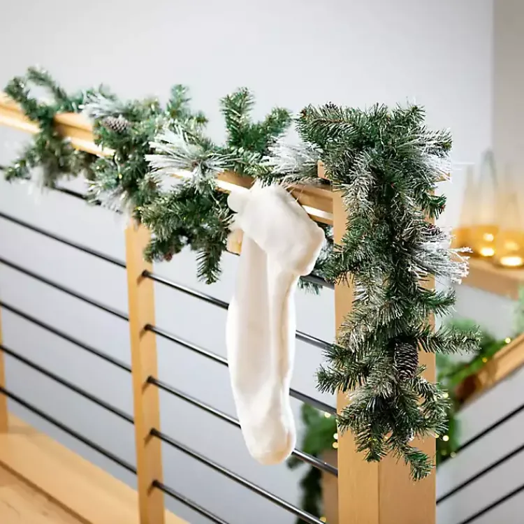 Pre-Lit Flocked Mixed Pine and Pinecone Garland Christmas Arrangements & Garland