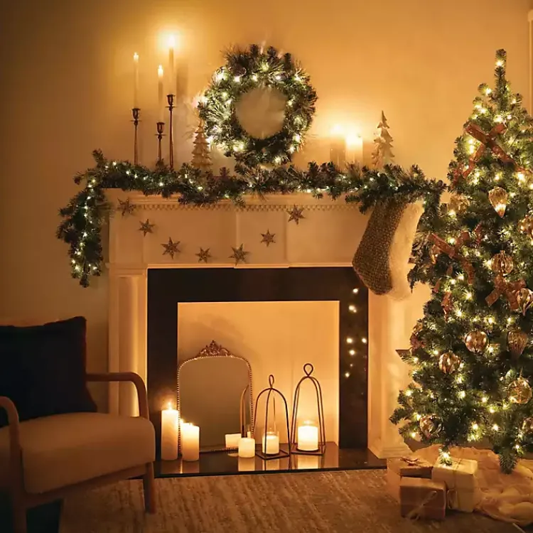 Pre-Lit Flocked Mixed Pine and Pinecone Garland Christmas Arrangements & Garland