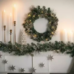 Pre-Lit Flocked Mixed Pine and Pinecone Garland Christmas Arrangements & Garland