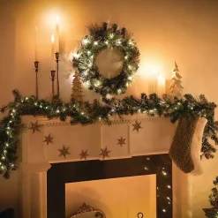 Pre-Lit Flocked Mixed Pine and Pinecone Garland Christmas Arrangements & Garland