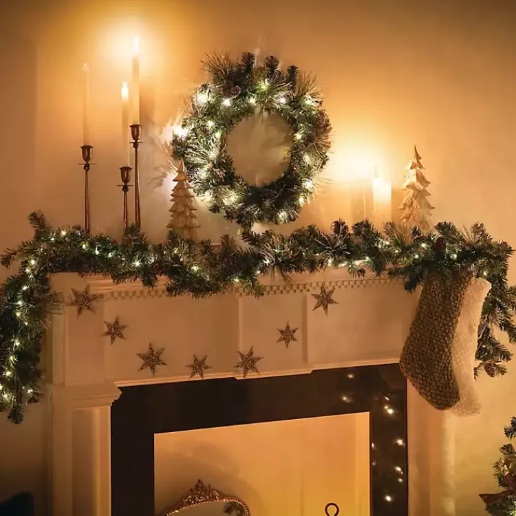 Pre-Lit Flocked Mixed Pine and Pinecone Garland Christmas Arrangements & Garland
