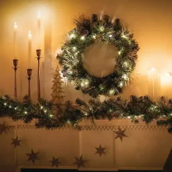 Pre-Lit Flocked Mixed Pine and Pinecone Garland Christmas Arrangements & Garland