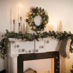 Pre-Lit Flocked Mixed Pine and Pinecone Garland Christmas Arrangements & Garland