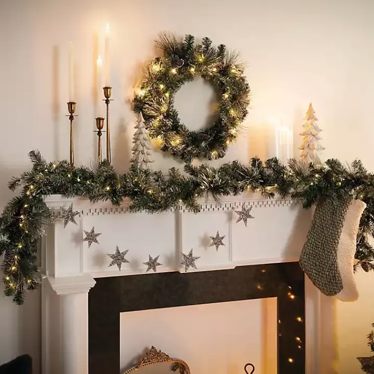 Pre-Lit Flocked Mixed Pine and Pinecone Garland Christmas Arrangements & Garland