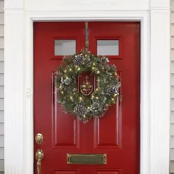 Discount Pre-lit Frosted White Berry and Pinecone Wreath Christmas Wreaths