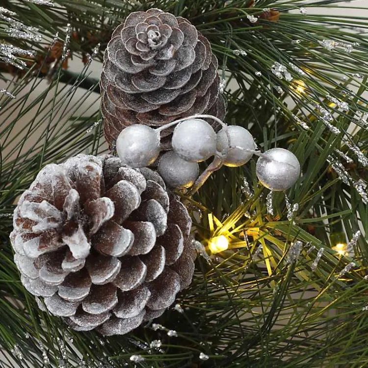 Discount Pre-lit Frosted White Berry and Pinecone Wreath Christmas Wreaths