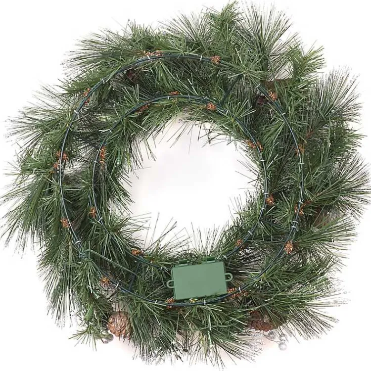 Discount Pre-lit Frosted White Berry and Pinecone Wreath Christmas Wreaths