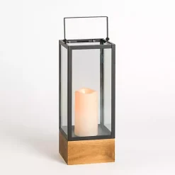Online Pre-Lit Glass Lantern with Wood Base, 16 in. Lanterns