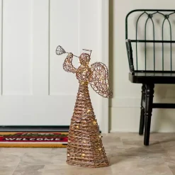 Discount Pre-Lit Glitter Rattan Angel, 24 in. Outdoor Christmas Decorations