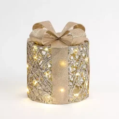 Clearance Pre-Lit Glitter Christmas Gift Box, 8 in. Outdoor Christmas Decorations